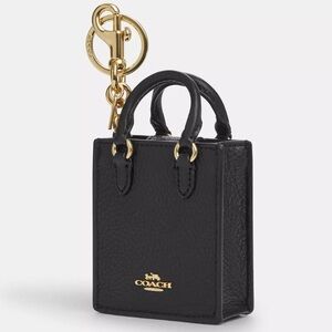 NWT Coach Leather Mini North/South Tote Keychain, Black and Gold!